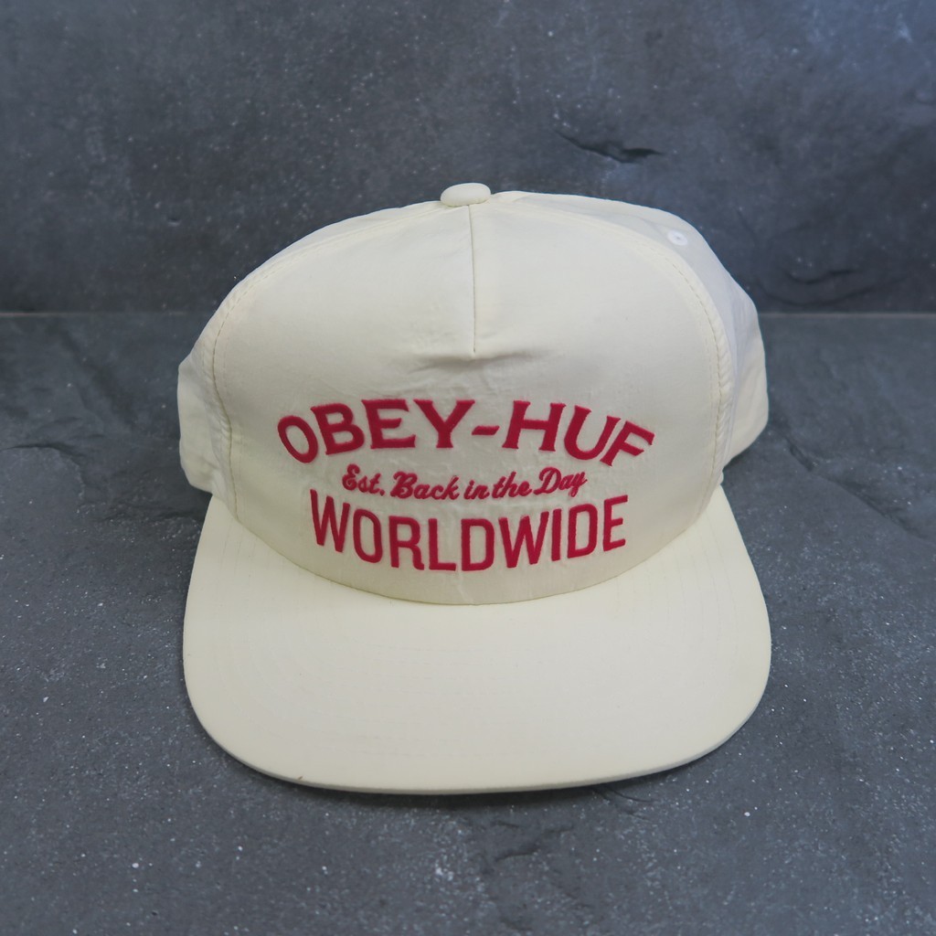 Topi Obey - Snapback Cap - HUF Collab White - Back In The Day
