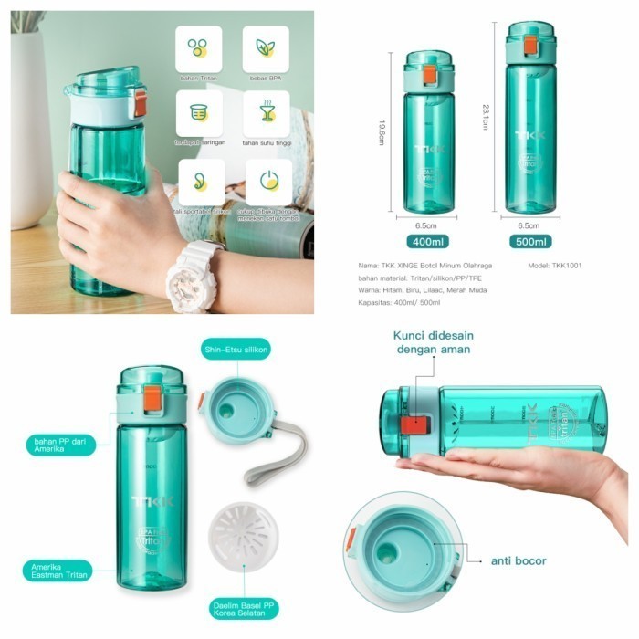 Tkk-1001 Sport Water Bottle Botol Minum Olahraga Tritan Bpa Free
