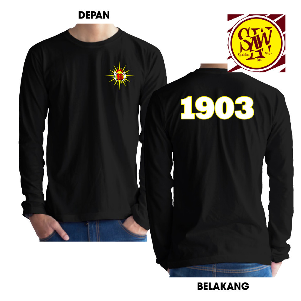 KAOS 1903 PUTIH LIST KUNING SH WINONGO KAOS LENGAN PANJANG DEPAN LOGO SINAR SYAHDAN 37