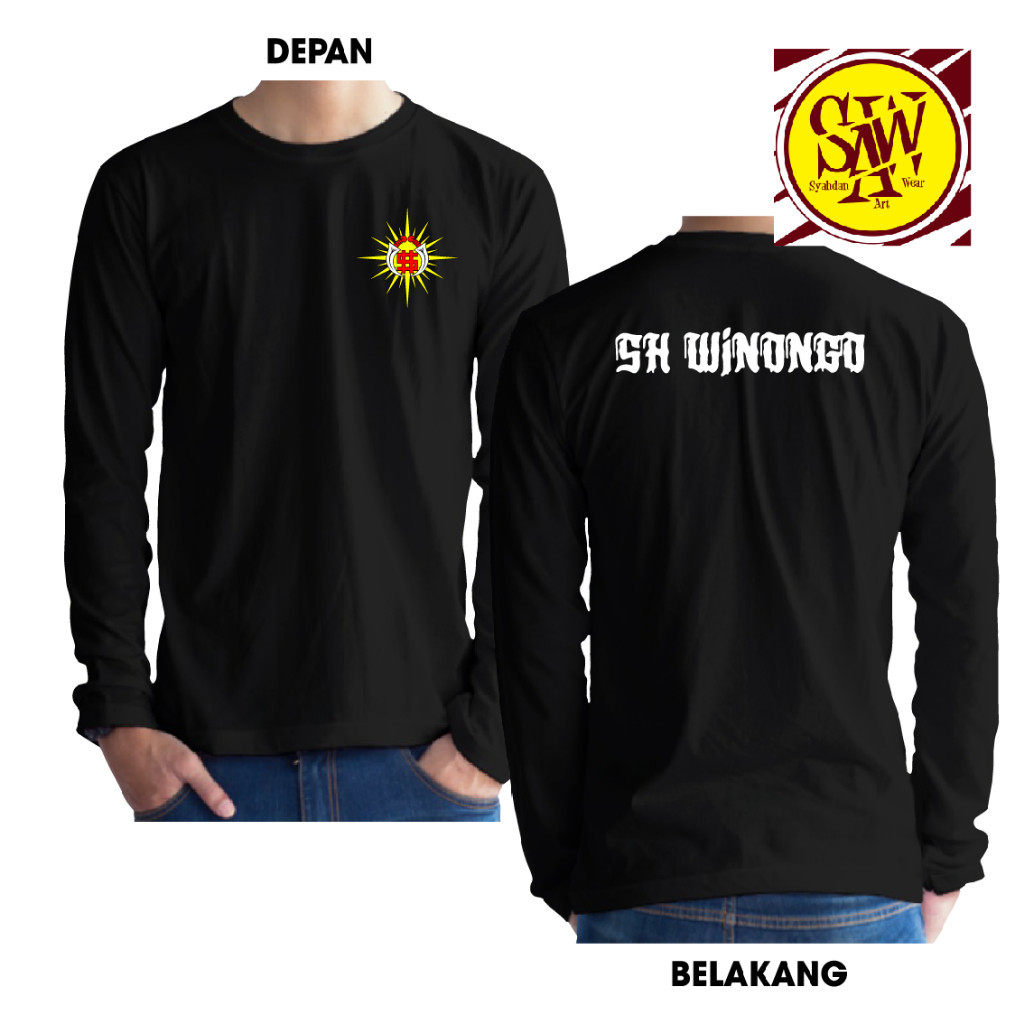 KAOS SH WINONGO HURUF METAL PUTIH KAOS LENGAN PANJANG DEPAN LOGO SINAR SYAHDAN 35