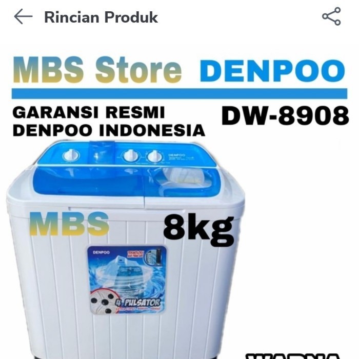 MESIN CUCI 2 TABUNG DENPOO DW8901