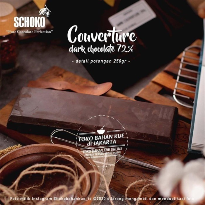 

Ready Schoko Couverture Dark 72% 250gr Cokelat Batang Chocolate Baking