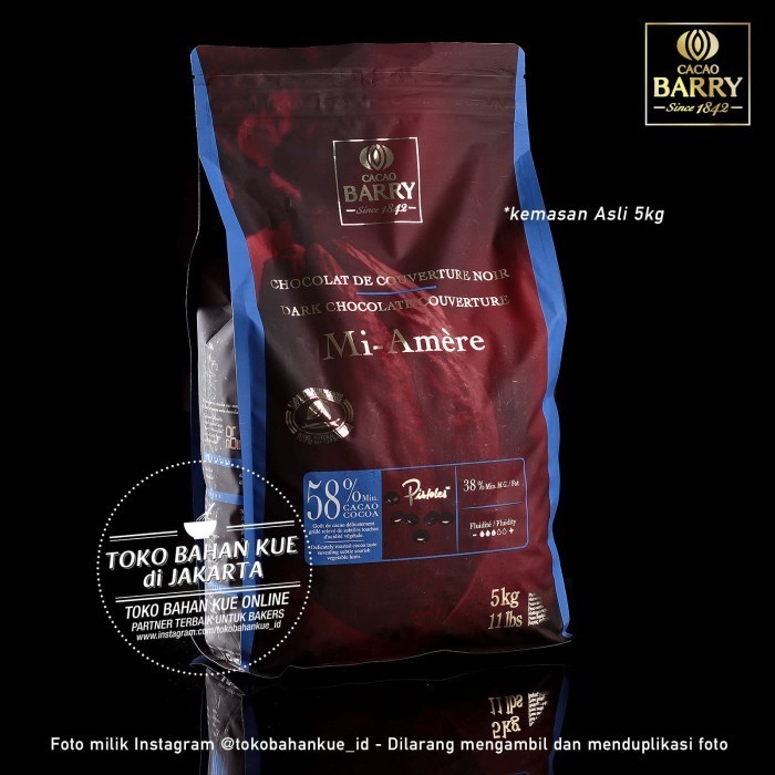 

Ready Cacao Barry - Mi Amere 58% 5kg Dark Chocolate Couverture Cokelat Coin