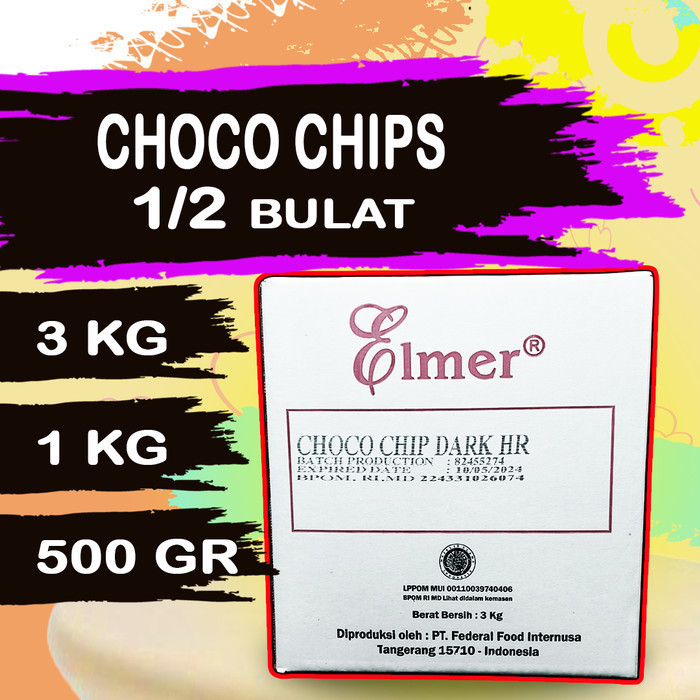 

Ready elmer CHOCO CHIPS SETENGAH BULAT ELMER CHOCO CHIPS HALF ROUND MURAH OK