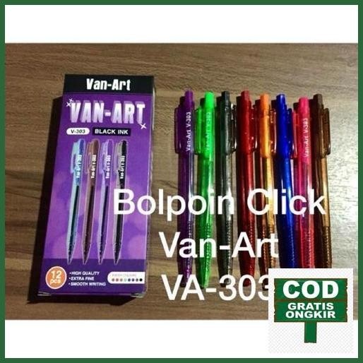 

Promo ( 12 Pcs ) Ballpoint Click Va-303 Van Art ,Bolpen Click, Bolpen Cetek Good Quality