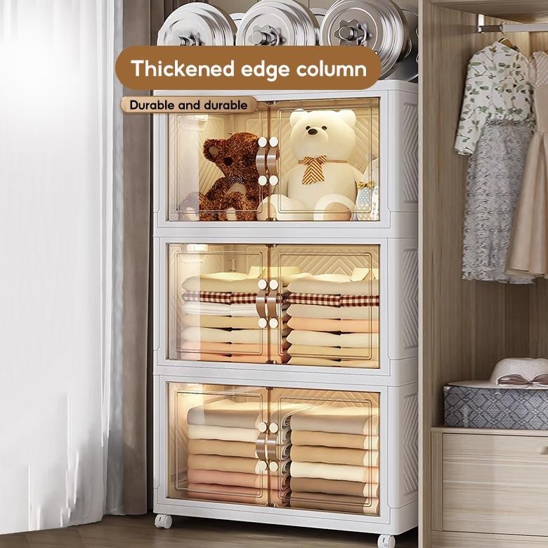 HEINO Rak Susun Plastik Lemari Pakaian Plastik Transparan 45CM Lemari Penyimpanan Multifungsi/Storag