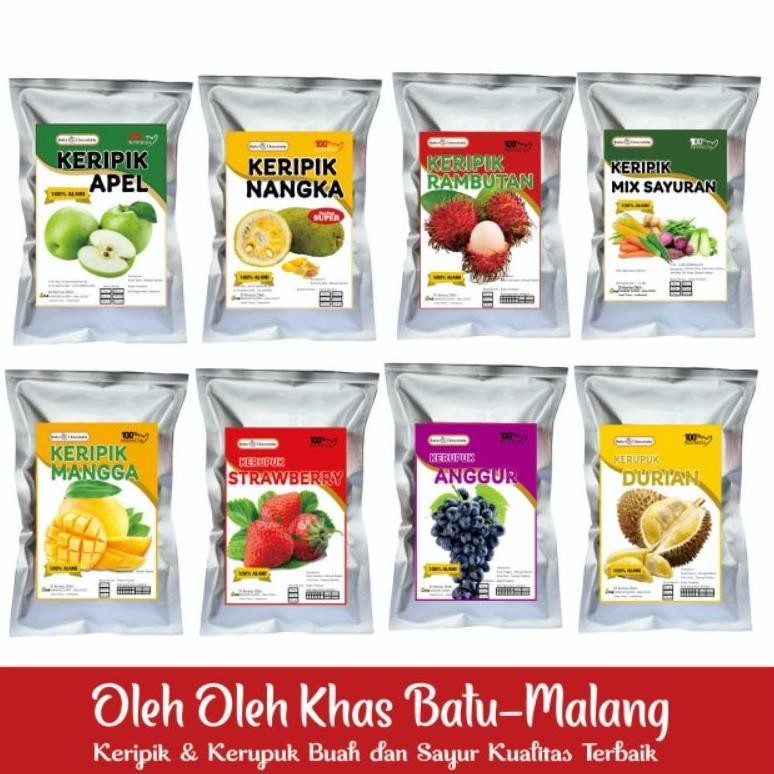 

Batu Chocolate - Keripik Buah Apel Nangka Isi 50 G - Keripik Sayur - Kerupuk Strawberry Durian - Oleh Oleh Khas Malang Batu