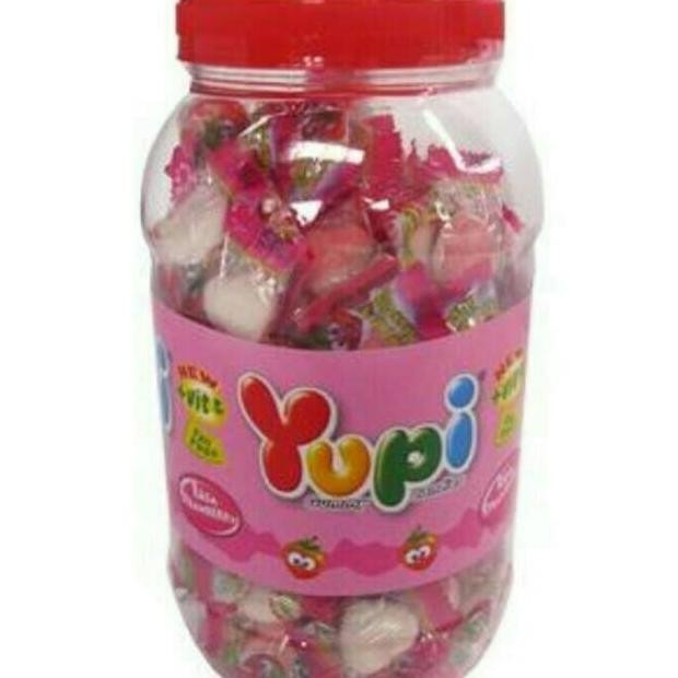 

Permen Yupi Strawberry Kiss Love Pink Putih Toples/ Permen Yupi Toples 300Gr Kiss Love Jar