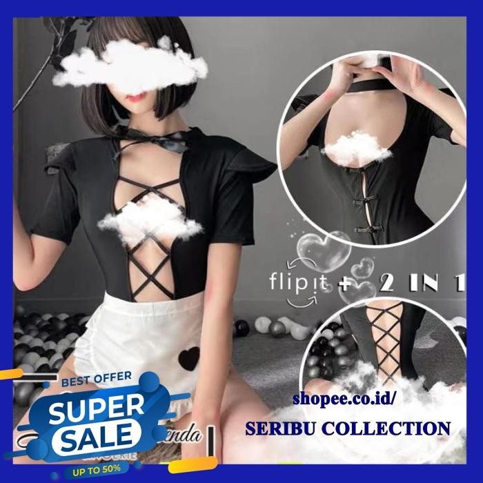 BAJU TIDUR WANITA JUMBO COSTUME BLACK MAID BOLAK BALIK TERMURAH