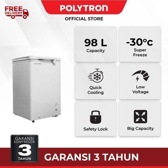 Polytron Pcf 118 Chest Freezer Box 100 Liter Khusus Jabodetabek