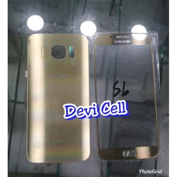 BACK DOOR BACKDOOR DAN KACA DEPAN LCD SAMSUNG S6 FLAT G920 ORIGINAL. GOLD