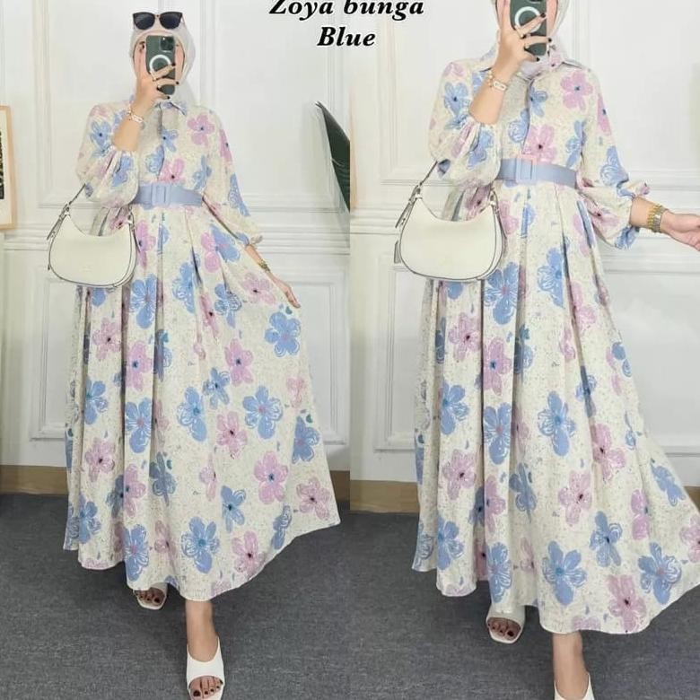 Promo Gamis Zoya Bunga Maxy Dress Gamis Terbaru Busui Motif Terlaris 2023 Gamis Cringkle Print Premi
