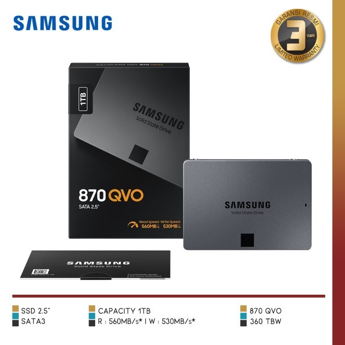 SSD SAMSUNG - SSD 870 QVO 1TB MZ-77Q1T0BW 1 TB 2.5" SATA 3 ORIGINAL BEST QUALITY