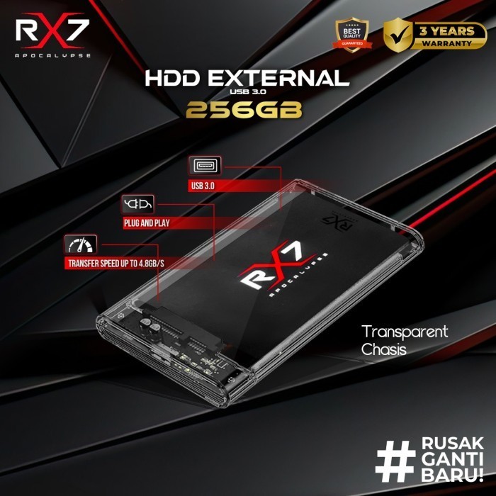 SSD EXTERNAL / PORTABLE / ENCLOSURE RX7 256GB USB 3.0 RESMI ORIGINAL BEST QUALITY