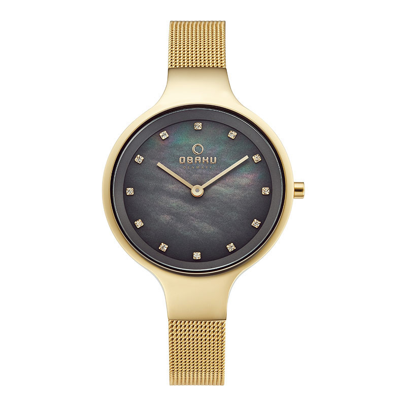 Jam Tangan Wanita Obaku V173LXGJMG Sky Dusk Grey Mother Of Pearl Dial Gold Mesh Strap