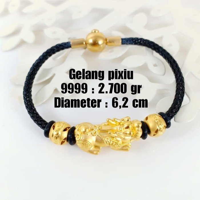 Gelang Tangan Pixiu Mas Kuning Hongkong Kadar 99.99% Berat 2.700 Gram
