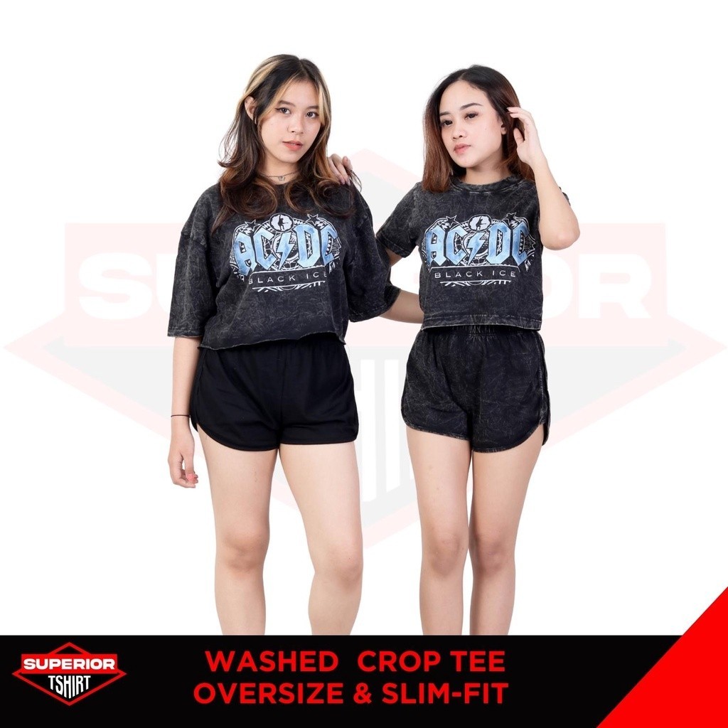 CROP TEE ACDC WASHED T-SHIRT / OVERSIZE / SLIM-FIT / CROP TOP/ACDC13