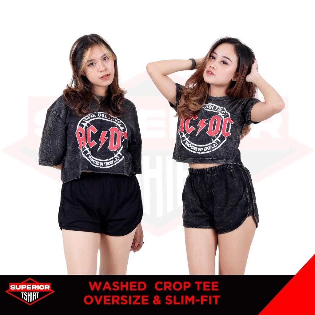 CROP TEE ACDC WASHED T-SHIRT / OVERSIZE / SLIM-FIT / CROP TOP/ACDC4