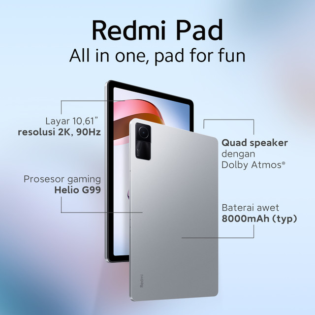 Official Xiaomi Redmi Pad (6/128GB) MediaTek Helio G99 Kamera 8MP Layar 10,61� 2K 8000mAh Image 6