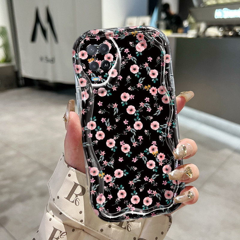Casing Hp OPPO A54 4G Case lembut baru Softcase pelindung silikon HP telepon pola bunga merah muda l