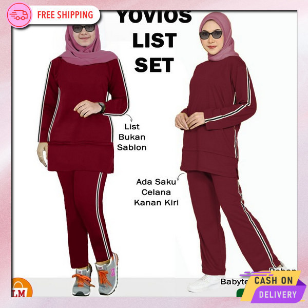 Trendy Satu Setel Wanits Aerobic Time Stelan Olahraga Olah Raga Senam Ibu2 Seragam Olahraga Wanita W