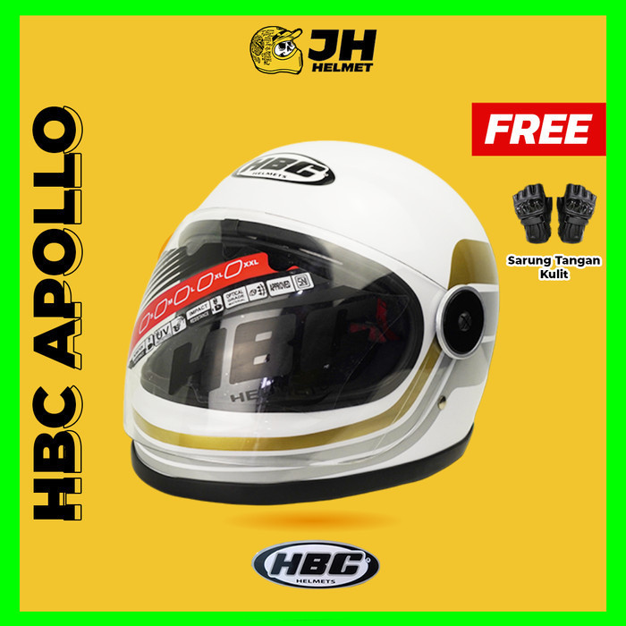 HELM CAKIL HBC APOLLO 23 WHITE GLOSSY GOLD HELM RETRO FULL FACE