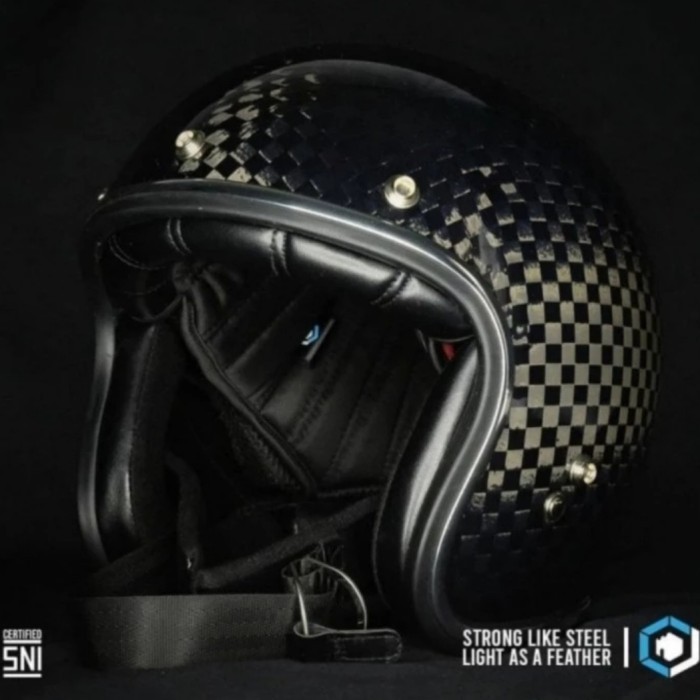 HELM RETRO GLOSS CARBON SRT500 HELM RETRO SNI ORIGINAL JERICH