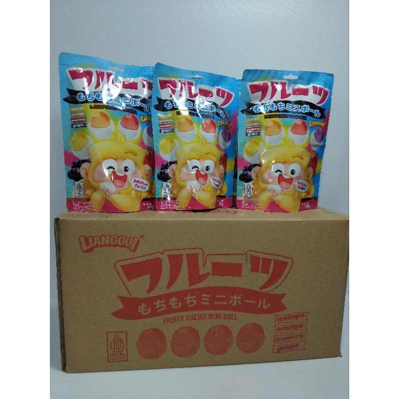 

[PAKET RESELLER 1 DOS/40 BKS] Permen lunak soft candy fruity chewy mini ball aneka rasa buah mix mangga, jeruk,strawberry dan anggur 108gr.