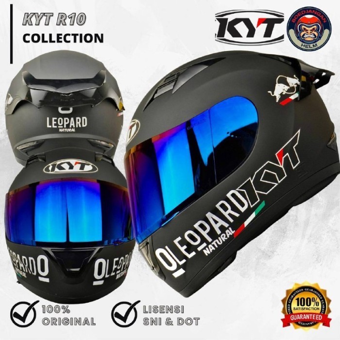 KYT R10 SOLID BLACK DOFF PAKET LEOPARD REDBULL STIKER HELM KYT FULL