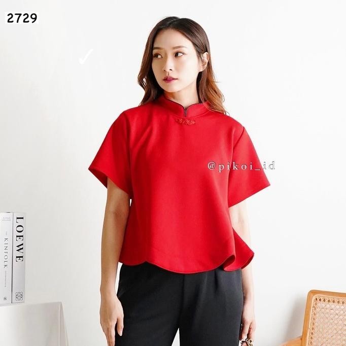 Best Sales Atasan Cheongsam Wanita Modern / Baju Merah Qipao Pita / Shanghai Top Berkualitas