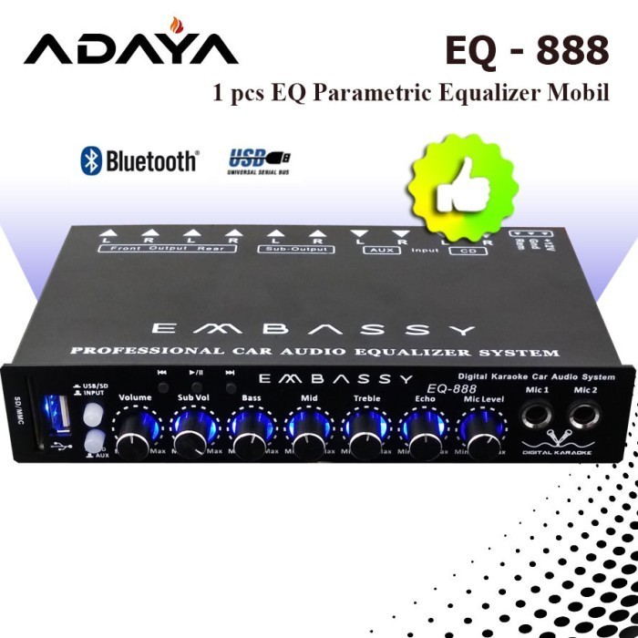 Equalizer Pre-Amp Audio Mobil Karaoke Embassy Eq - 888 Bluetooth Usb