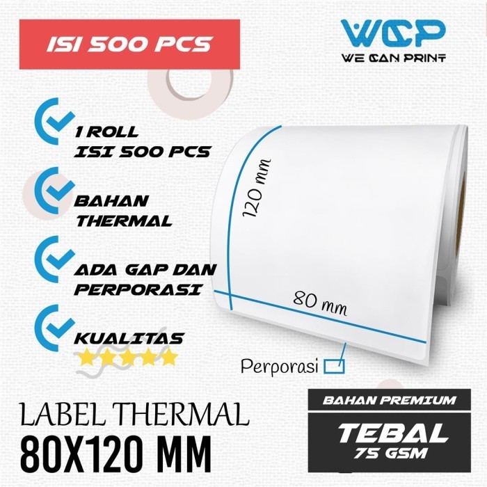 

STIKER LABEL THERMAL 80 X 120 MM KERTAS THERMAL 80X120 MM 500 PCS