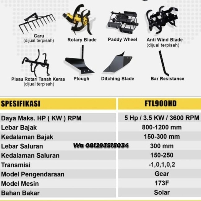 Traktor Firman Diesel. Mesin Bajak Sawah Ftl 900 Hd