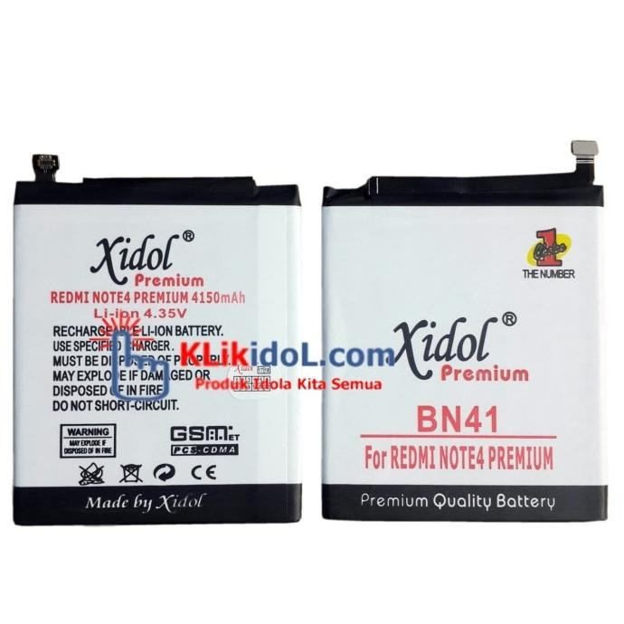 BATERAI XIDOL REDMI NOTE 4 BN41 (MEDIATEK) BATTERY BATRE PREMIUM