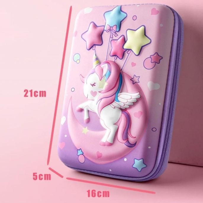 

Kotak Tempat Pensil Ala Smiggle Hardcase 2 sisi Timbul 3D UNICORN MOON P64T