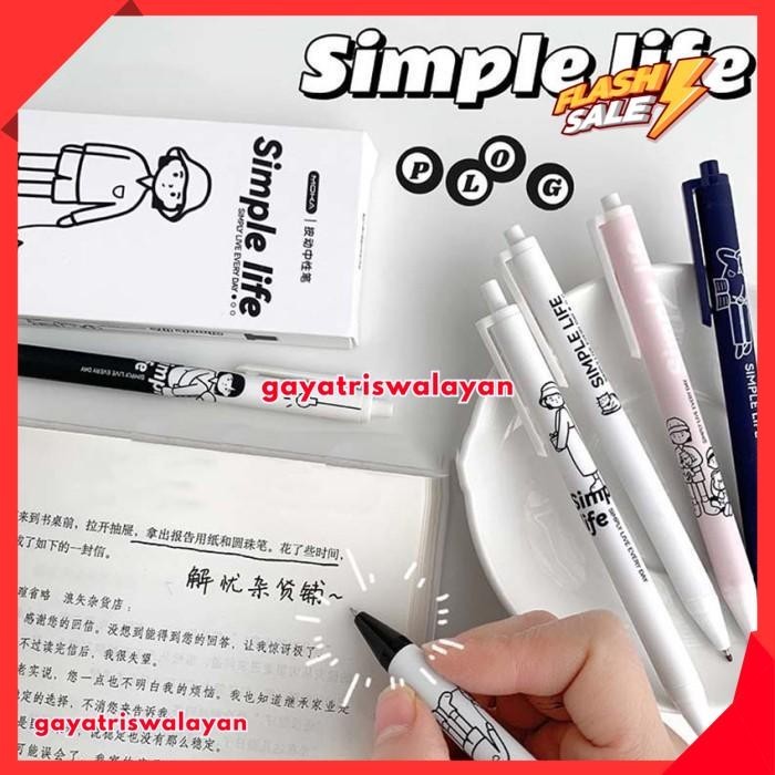 

6PCS PULPEN GEL 0.5MM WARNA HITAM MODEL TEKAN SIMPLE UNTUK PELAJAR TERMURAH