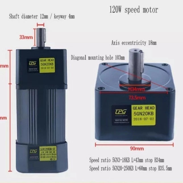 dinamo motor gearbox AC 220v 120watt