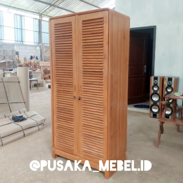lemari pakaian 2 pintu kayu jati, lemari anak minimalis 2 pintu jati
