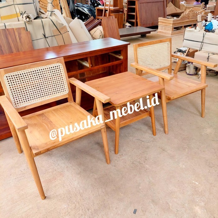 kursi teras rotan set meja, kursi teras rotan kayu jati, kursi tunggu
