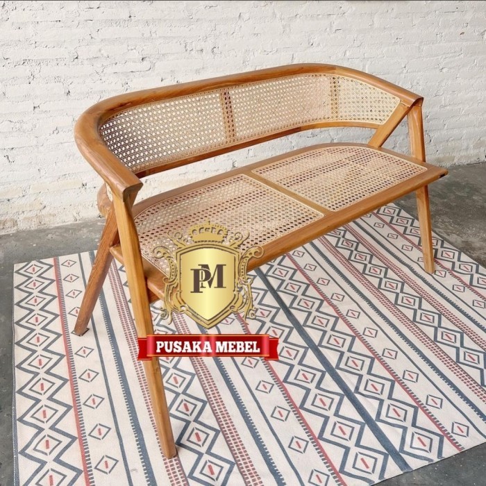 bangku teras kayu kombinasi rotan, bangku santai rotan, bangku taman| Mebel Jepara