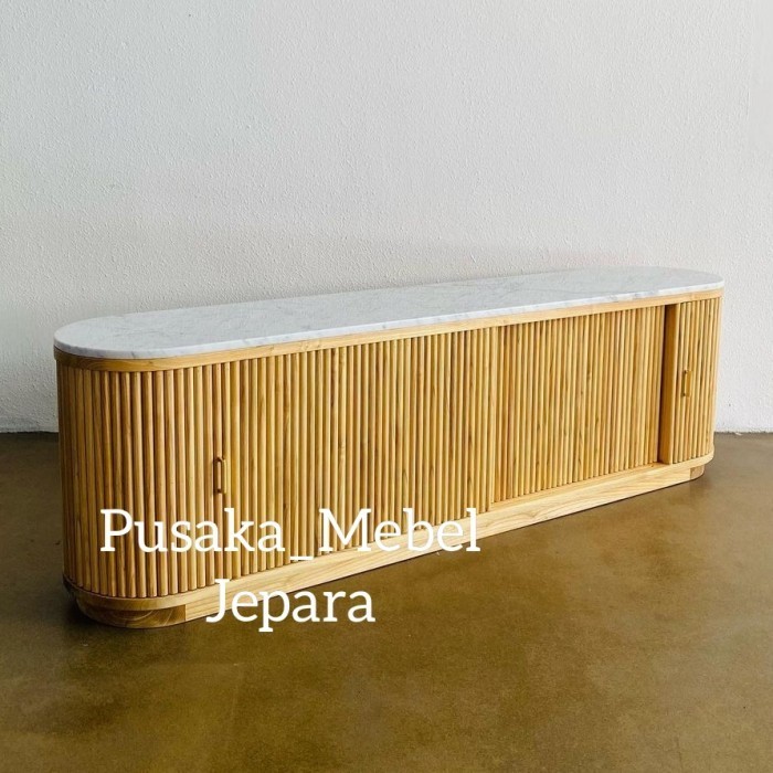 buffet meja tv minimalis kayu jati, credenza drawer minimalis marmer