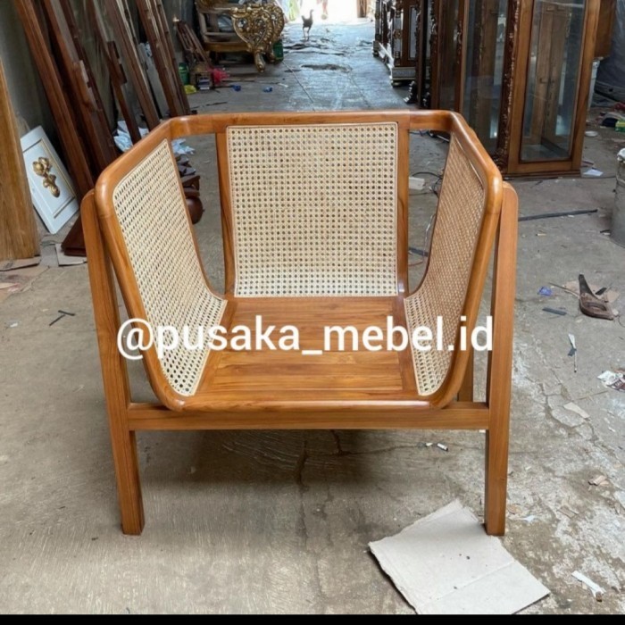 Kursi Teras Rotan Kayu Jati, Kursi Santai Rotan Kayu Jati, Kursi Rotan - tanpa bantalan