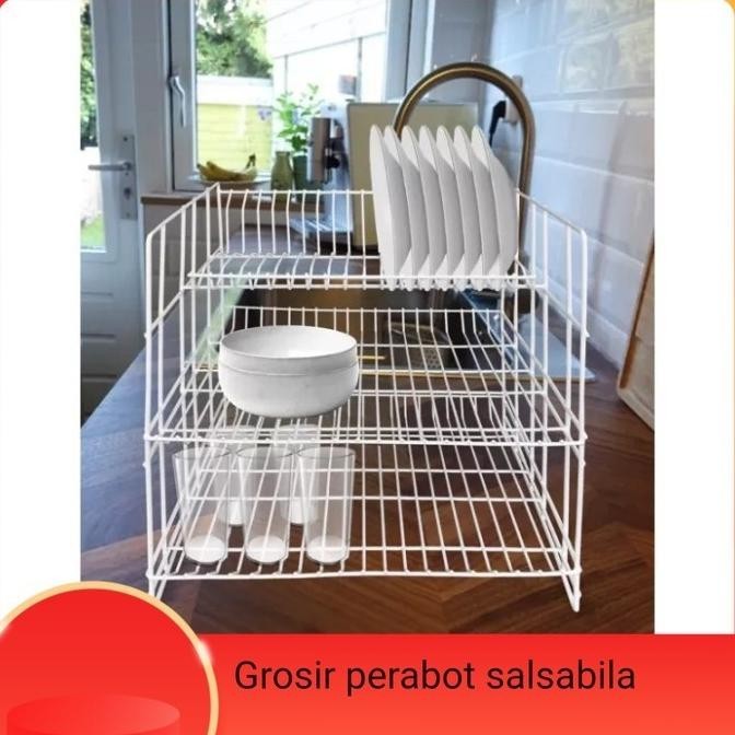 Rak piring susun 3 besi putih dragon,rak piring wastafel susun 3 besi