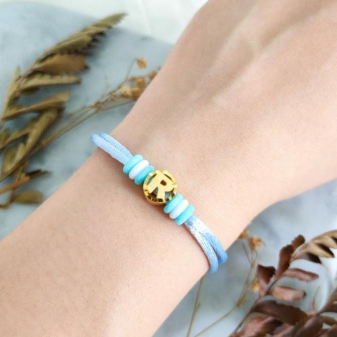 gelang tali inisial huruf R pandora emas asli kadar 875