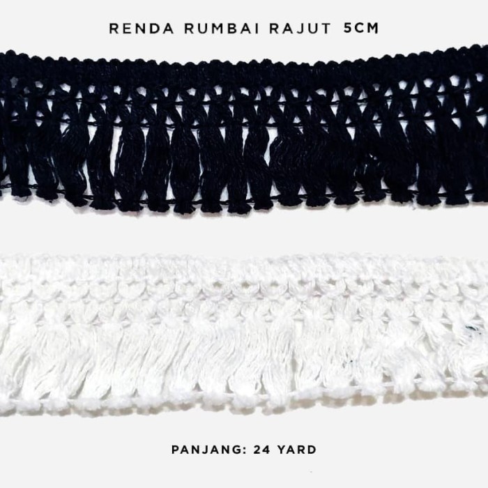 

RENDA RAJUT RUMBAI 5CM @24 YARD HITAM PUTIH