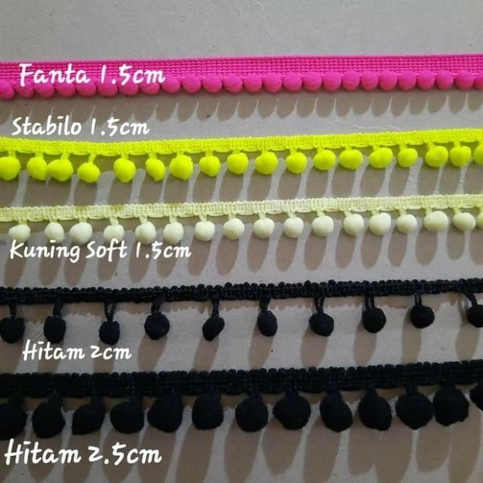 

Renda baso/pompom 1.5cm perrol panjang 15y