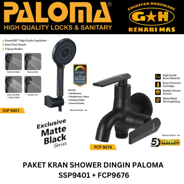PALOMA Paket Keran Air Dingin Cabang with Shower Set Matte Black