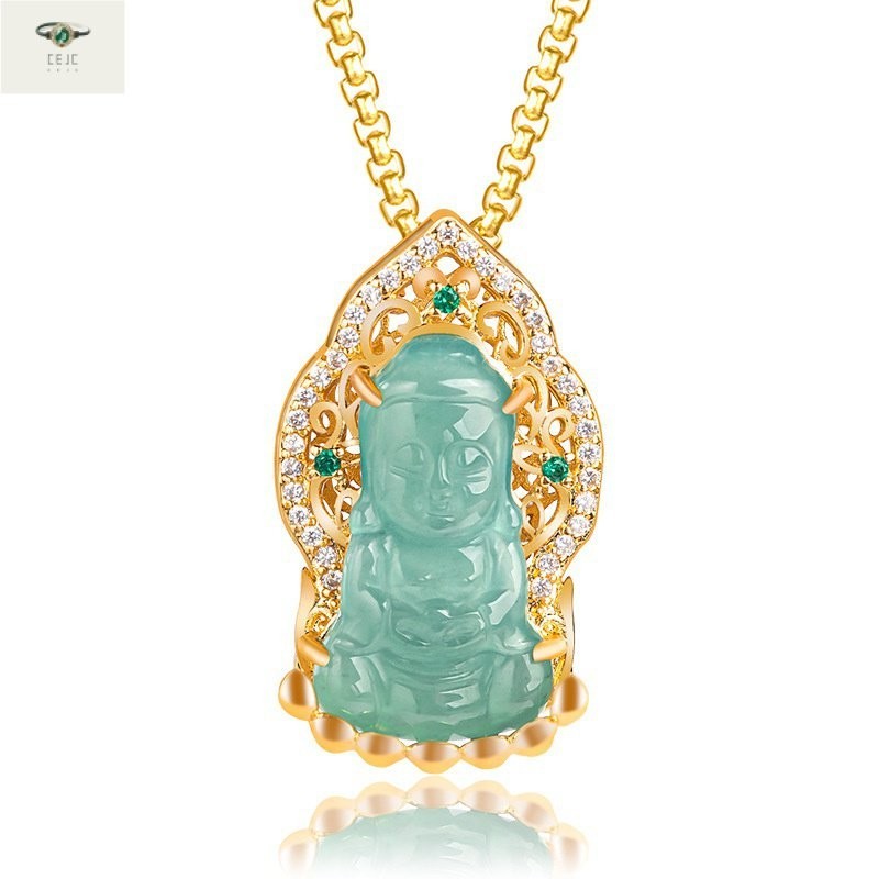 （Dengan Sertifikat）（ytucsydw3o）AlamiaLiontin Batu Giok Wanita, Barang Biru Giok Air Bayi Buddha Berl