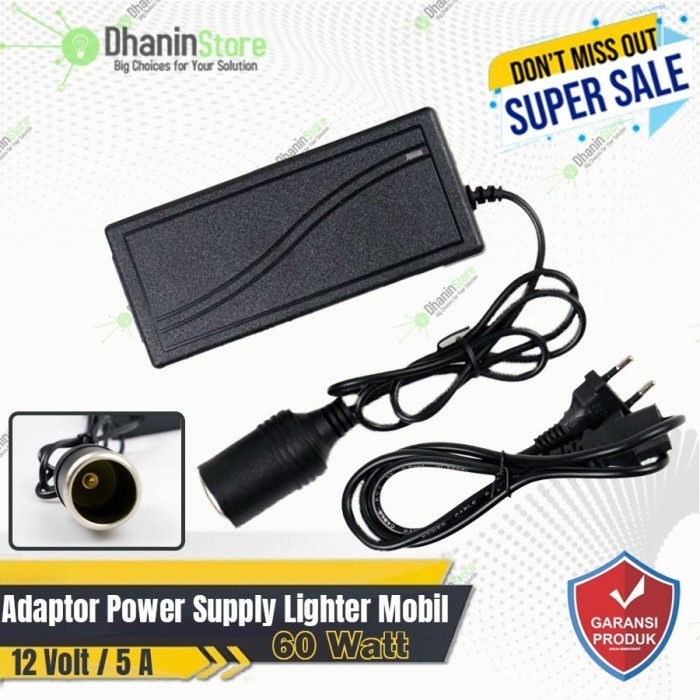 Adaptor Power Supply 12V 5A Socket Lighter Colokan Mobil Ke Listrik