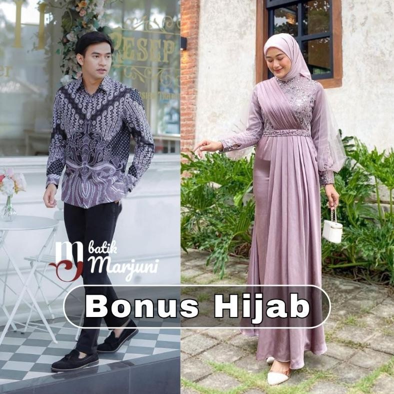 Diskon (Ada Jumbo) Amara Dress Couple Kemeja Batik Gamis Busui Brokat Kombinasi Gamis Muslim Wanita Gamis Premium Wg943